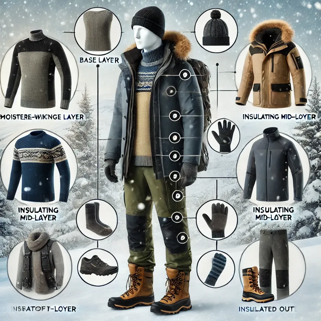 DALL·E 2024-08-29 16.17.09 - A winter outdoor scene featuring a well-dressed person in layered clothing, suitable for cold weather activities. The image should highlight the diffe