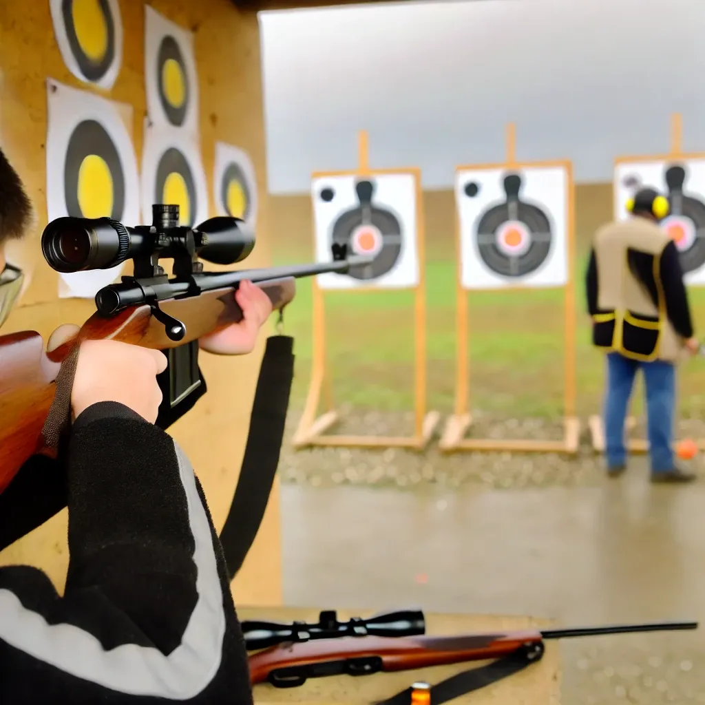 DALL·E 2024-08-29 16.31.56 - A scene showing a shooter practicing on a range, with a focus on precision and technique. The image should include elements like targets, a rifle or s